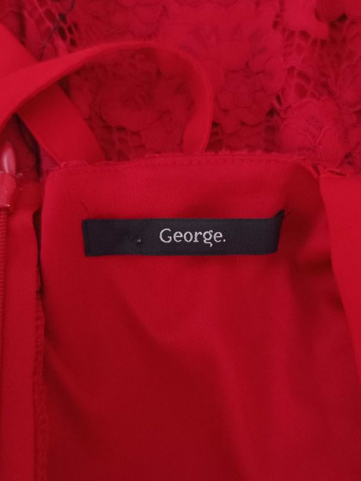 Czerwony kombinezon długi do kostek koronkowy elegancki George 48 4XL