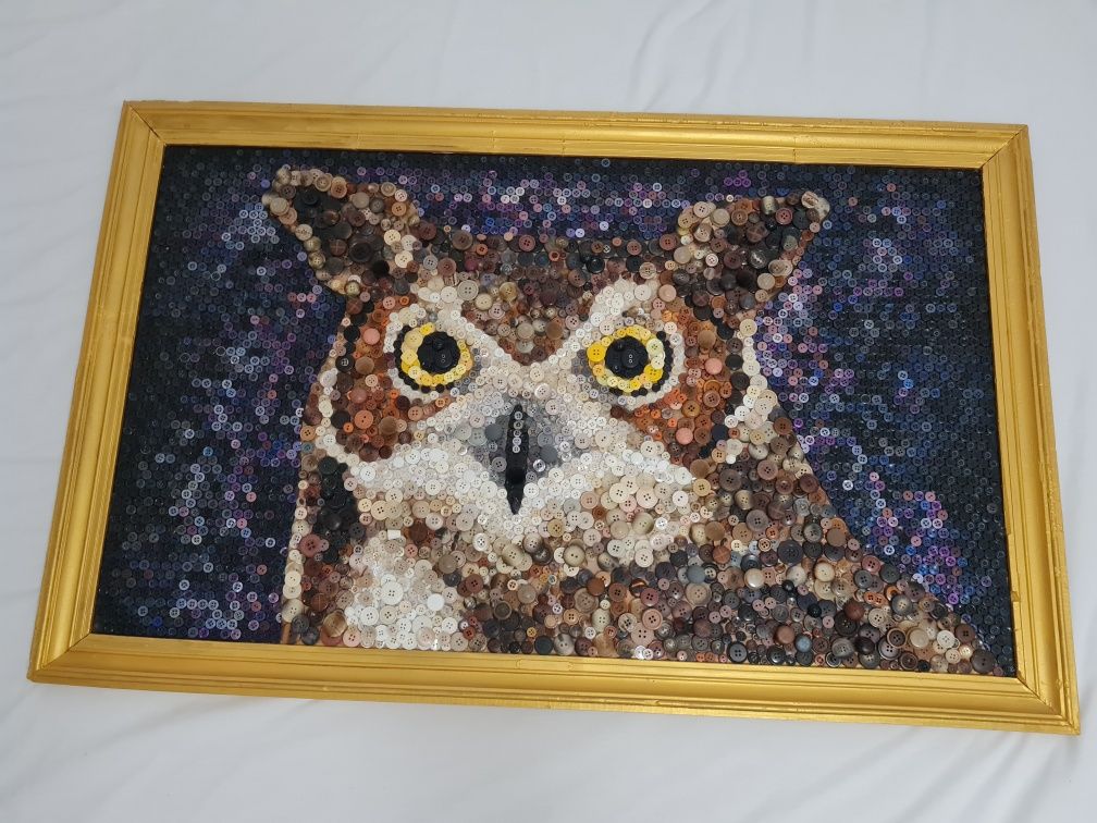 Quadro mocho de botões feito á mão moldura dourada 110x70cm