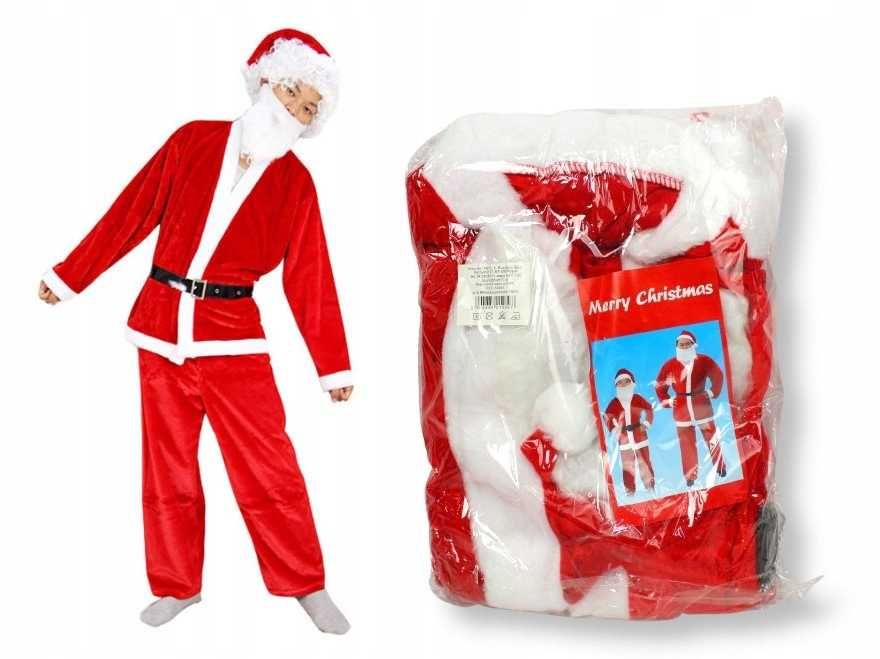 Strój Świętego Mikołaja welurowy 5 elementów Spodnie Kurtka Czapka