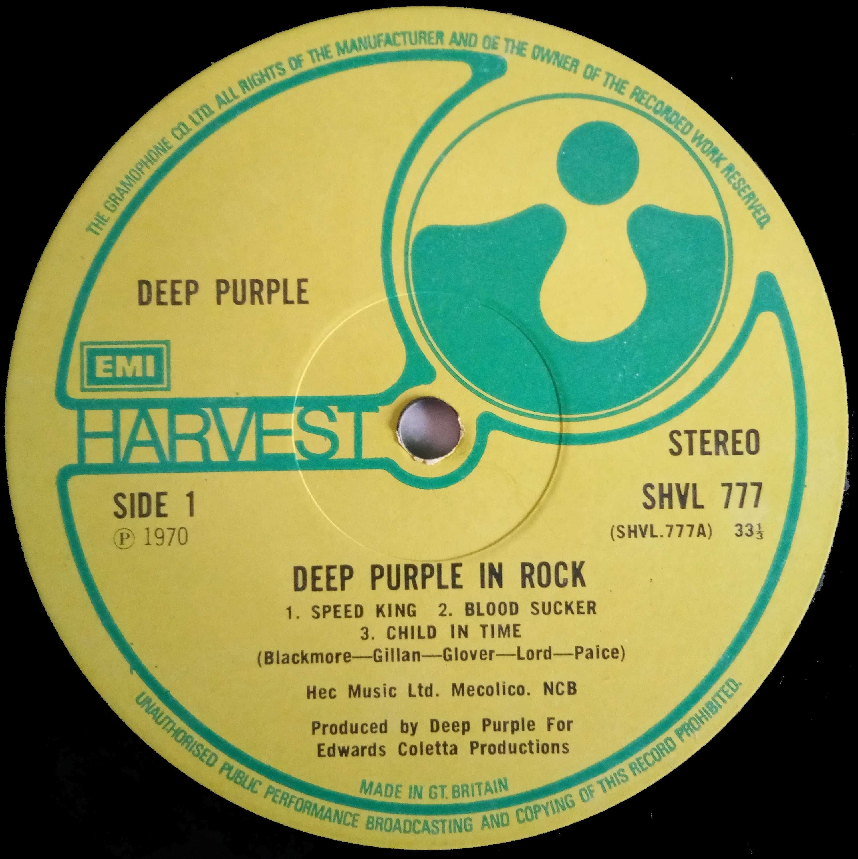 Deep Purple	- - - - -	Deep Purple In Rock	- - - - -	LP