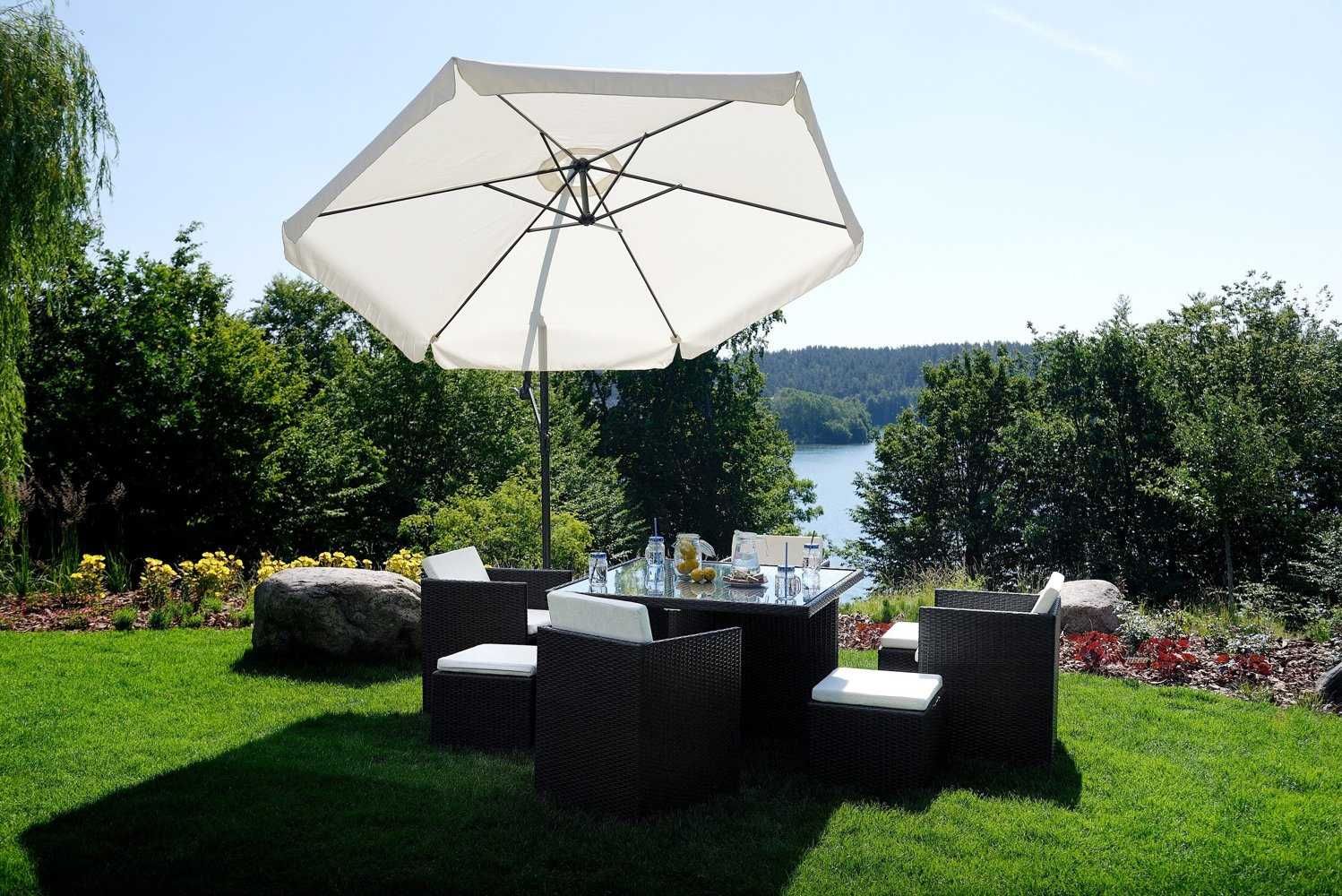 Nowy Parasol Ogrodowy Duży Składany Wysięgnik 350cm Falbany Tarasowy