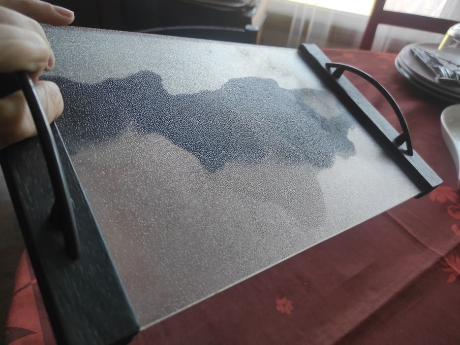 Tabuleiro pintado à mão de vidro