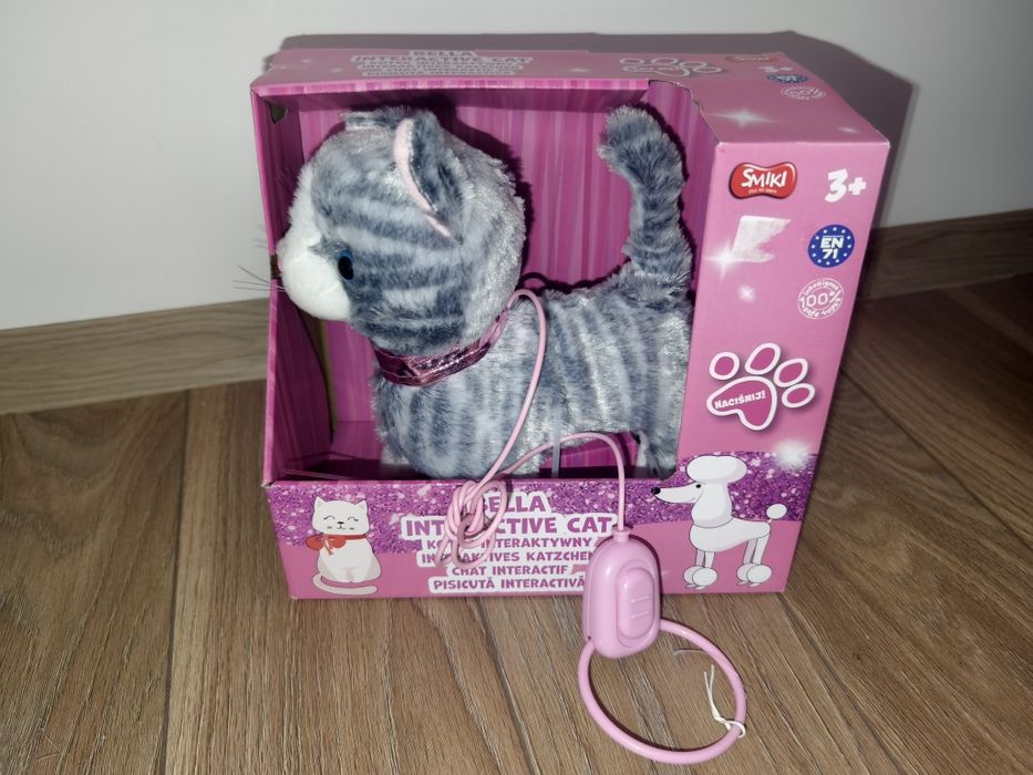 Kot interaktywny na smyczy, chodzi, miauczy, smiki, nowy