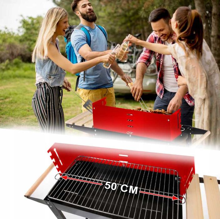 Grill Węglowy Ogrodowy Na Kołach, PÓŁKI, GRIL NA BRYKIET BBQ GRILL