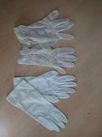2 pary rękawiczki białe jedwabne siateczka damskie PRL