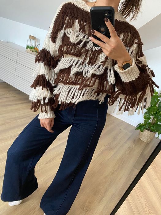 NOWY Sweter Shaggy Frędzle Boho Oversize UNI