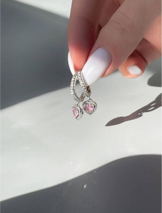 Жіночі срібні сережки з ореолом pandora рожеве біле червоне синє серце