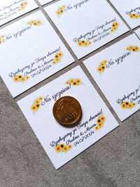 Karteczki bileciki do podziękowań na grosik szczęścia ślub wesele