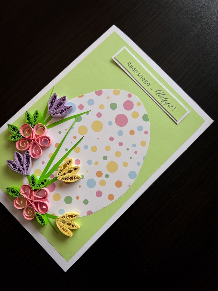 Kartka wielkanocna, ręcznie robiona, quilling, wielkanoc
