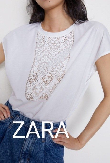 Нова котонова блуза топ з мереживом бренду ZARA UK 14-16EUR  42-44