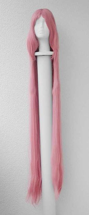 Długa 150cm peruka prosta różowa z grzywką cosplay wig różowy długi