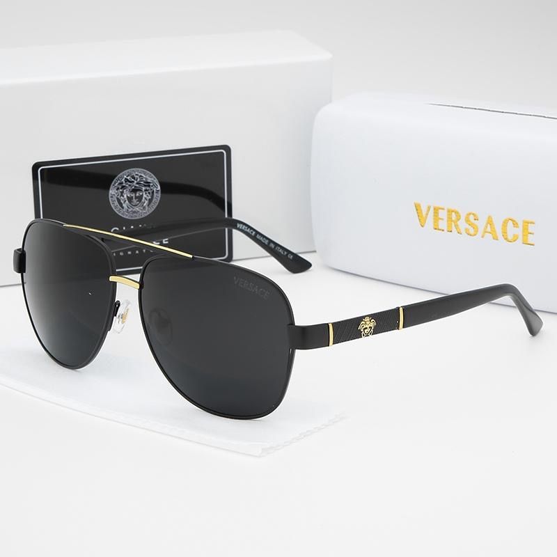Okulary Versace męskie przeciwsłoneczne czarne złote brązowe