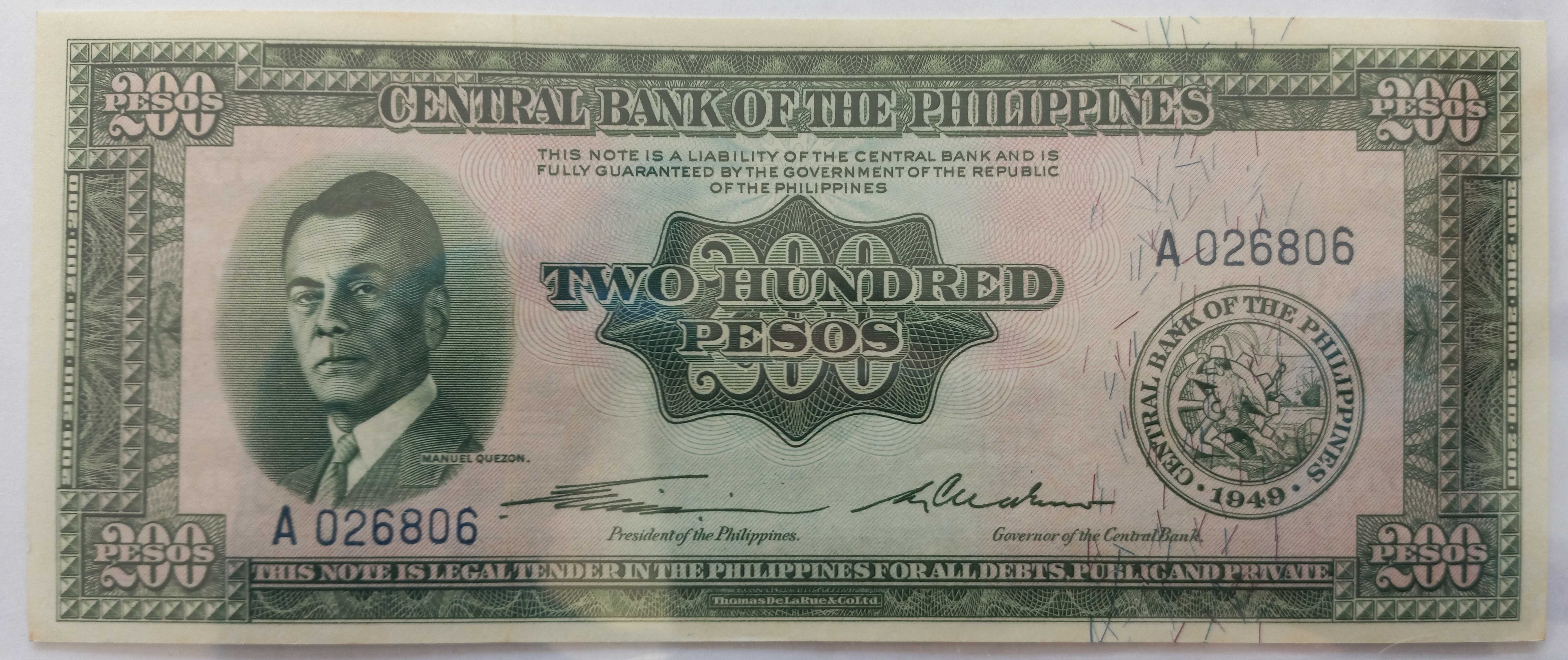 Banknot - Filipiny , 200 Pesos - 1949 rok