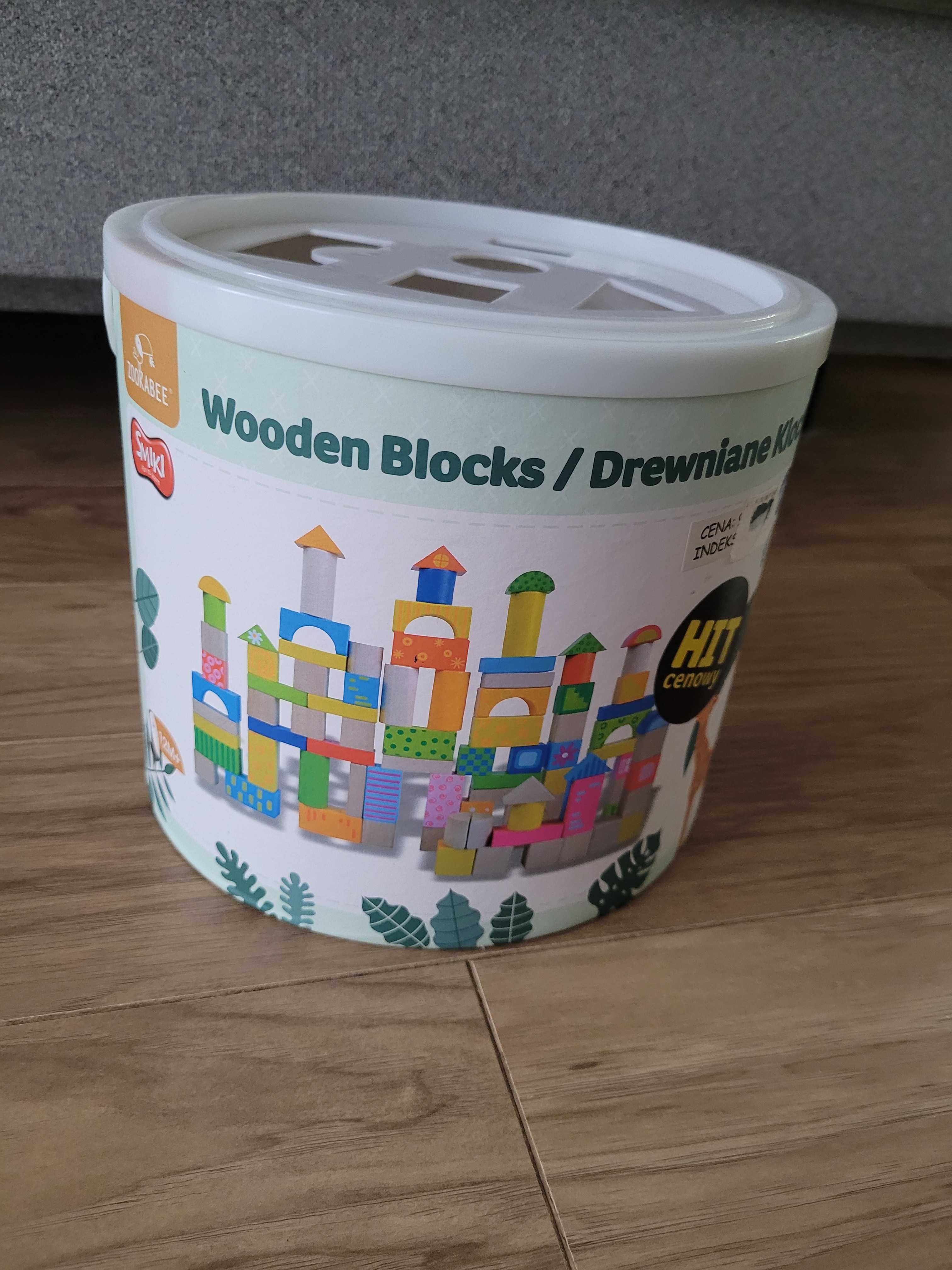 Drewniane klocki Smiki w wiaderku, duży zestaw