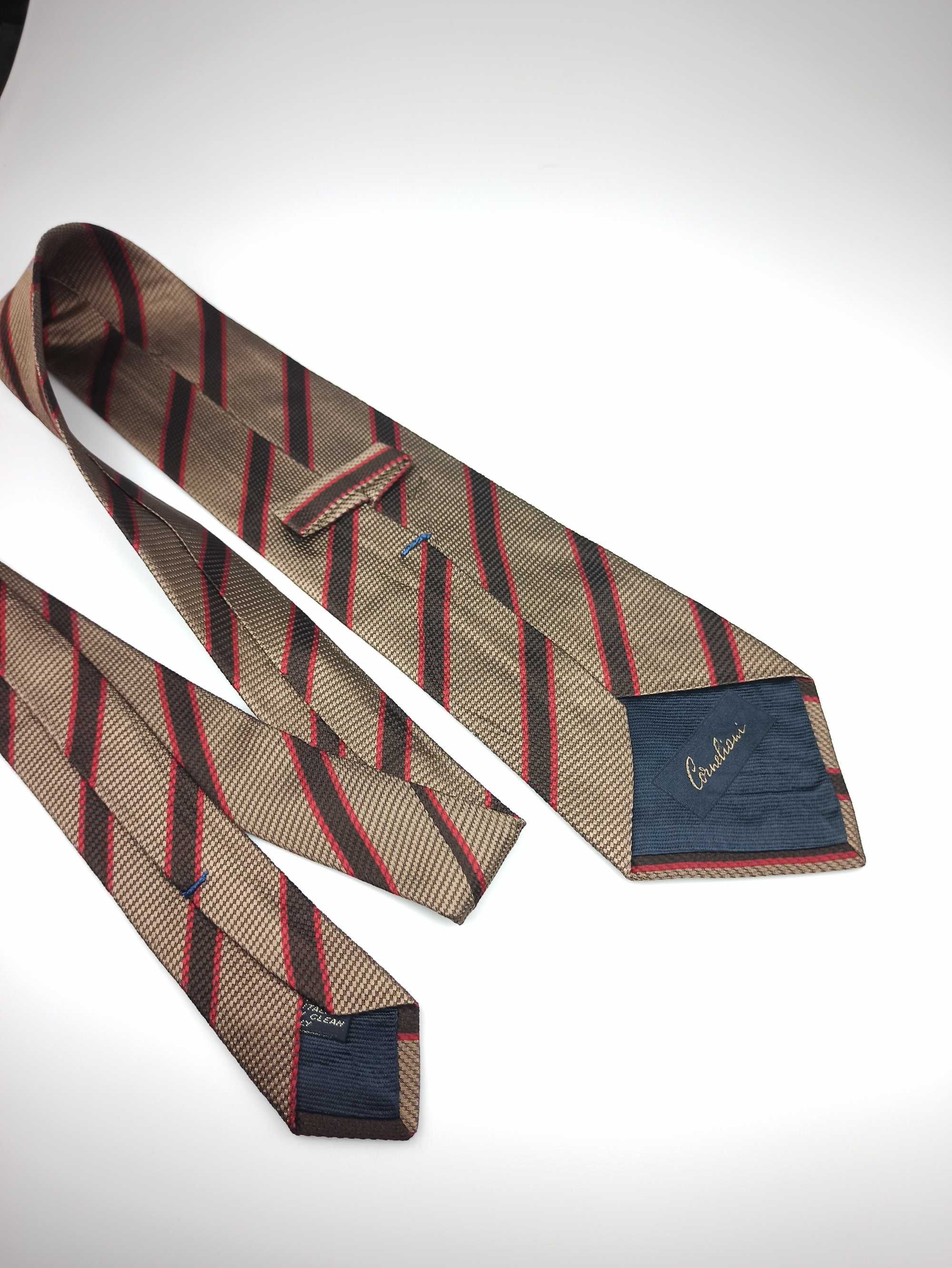 Corneliani brązowy jedwabny krawat w paski ulu82