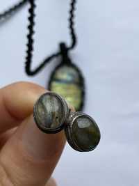 срібні сережки з камінням лабрадорит (кулон в подарунок)