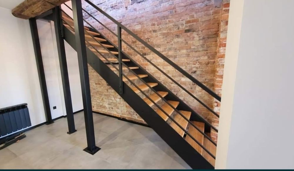 Schody metalowe, stalowe, loft, nowoczesne, dąb, Jesion