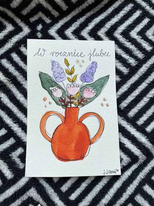 Kartka okolicznościowa boho kwiaty wazon rocznica ślubu jubileusz