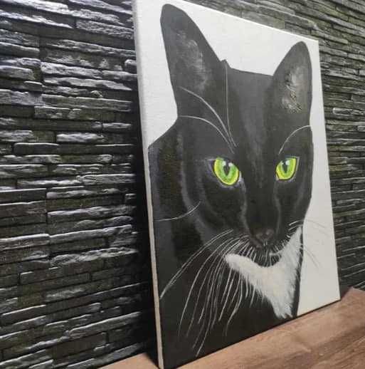 Czarny kot obraz malowany na płótnie