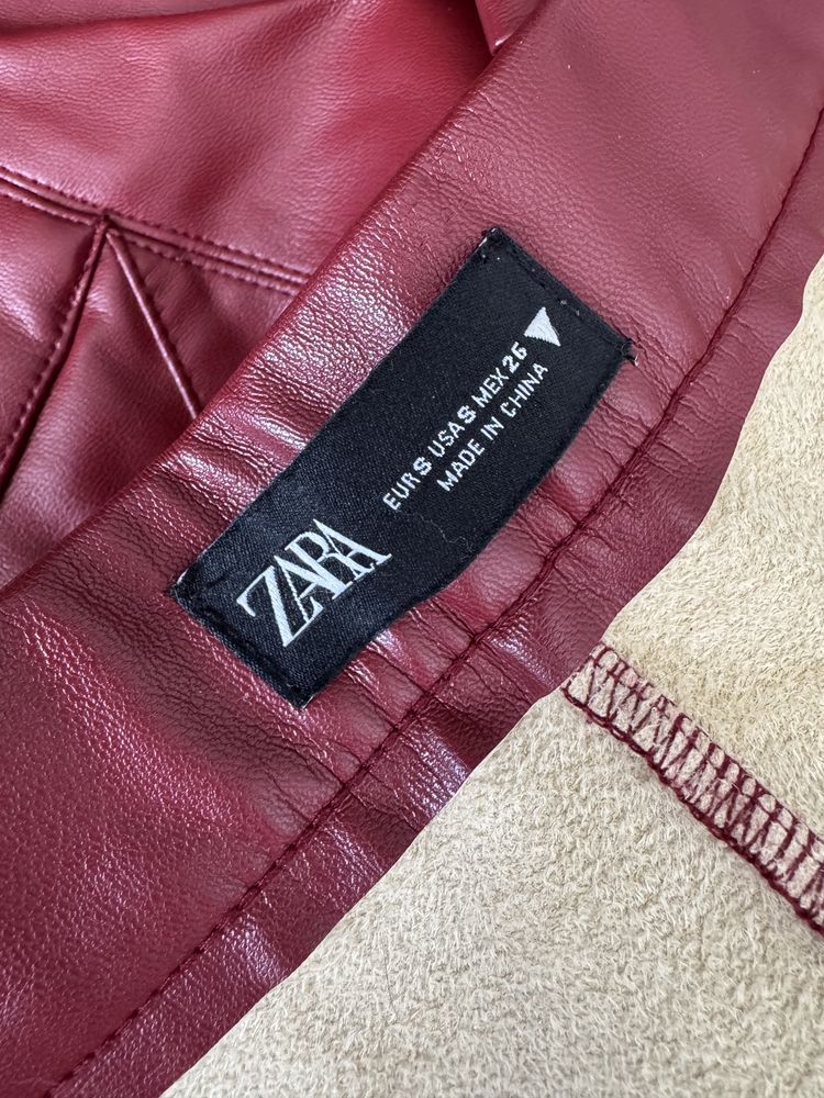 Zara bordowe spodnie skórzane cygaretki S 36