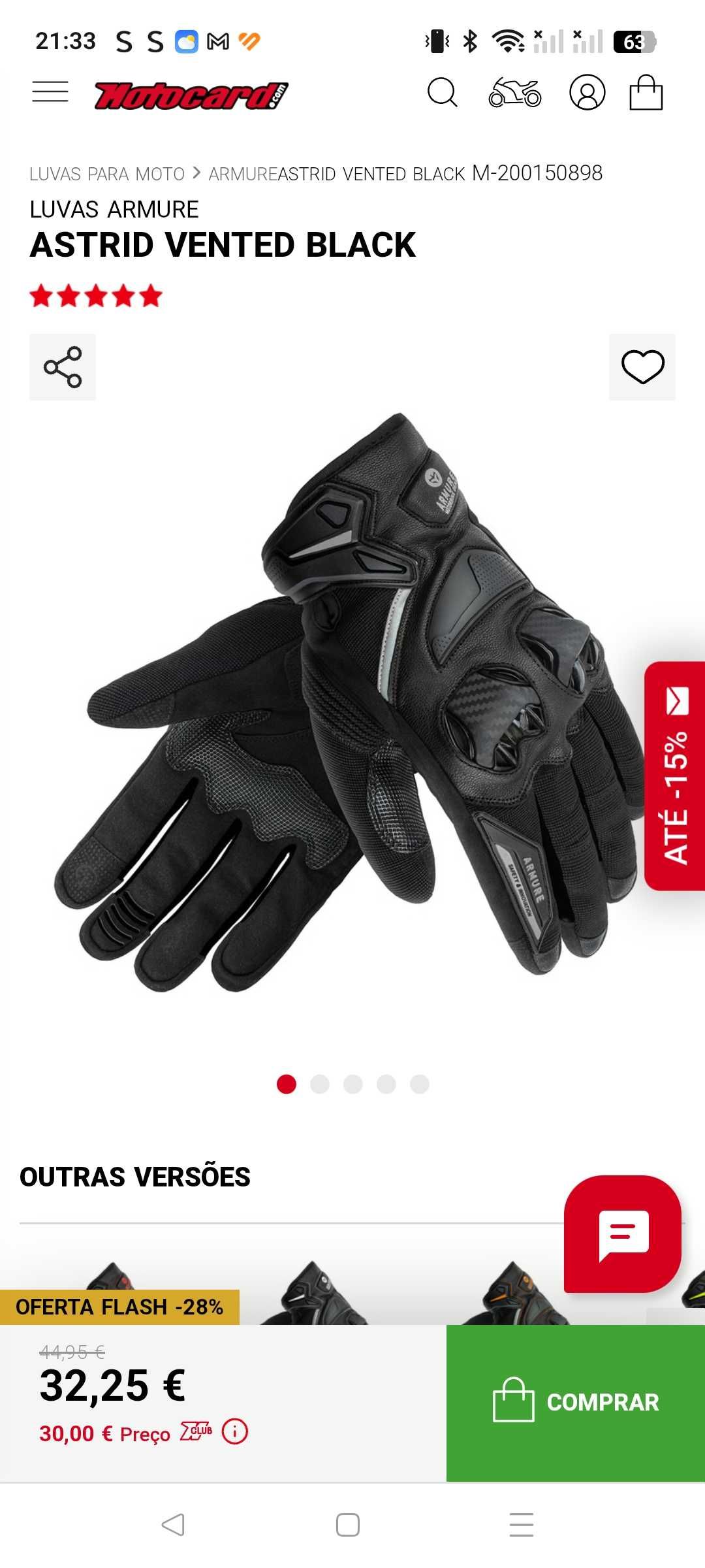 Luvas Armure Astrid vented black XS unisexo