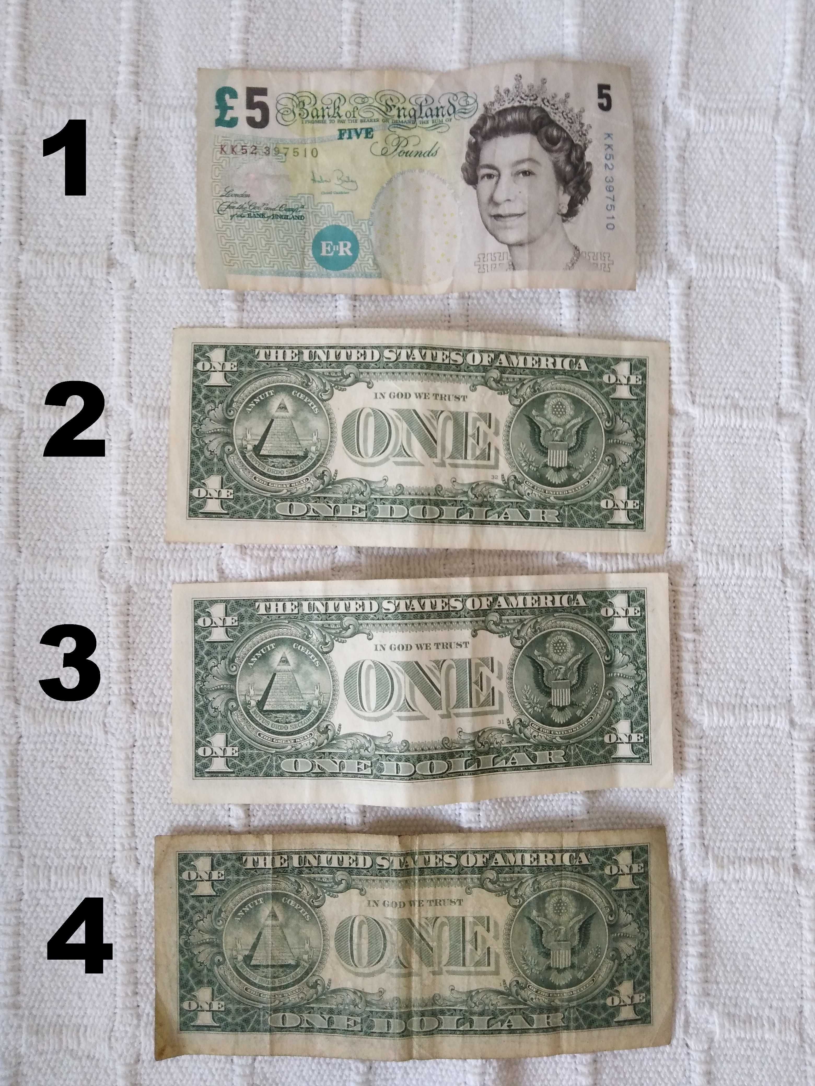 Cinco Libras Inglesas (Five Pounds) 2002 + Doláres Americanos