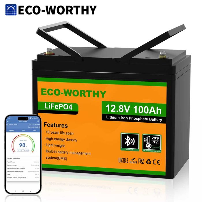 Lifepo4 акумулятор Eco-worthy 100А 12В з Bluetooth