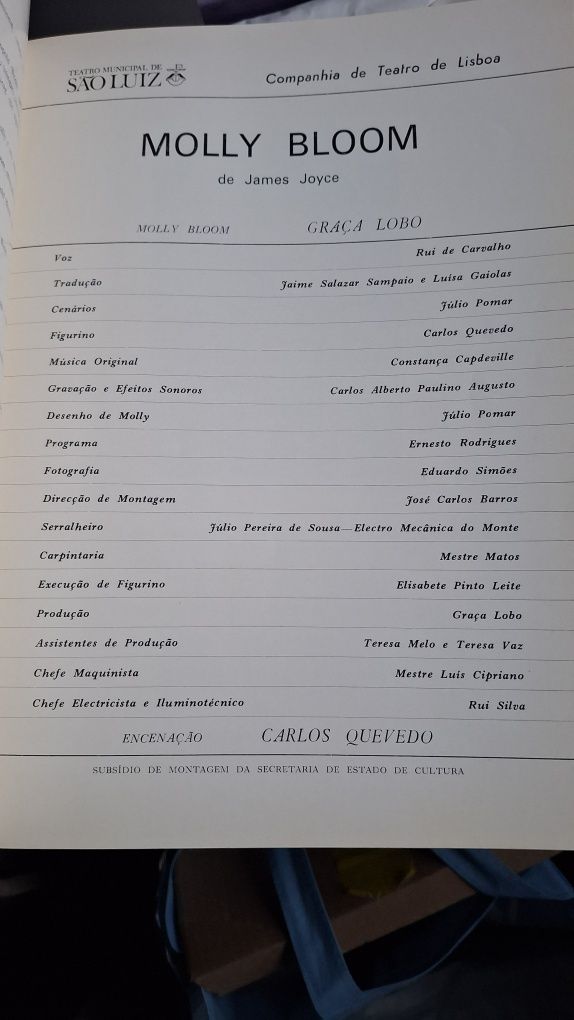 Júlio Pomar Graça Lobo Molly Bloom teatro james Joyce