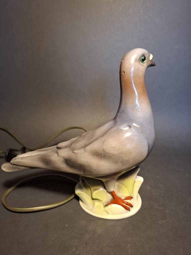 Porcelanowa Lampa art deco gołąb