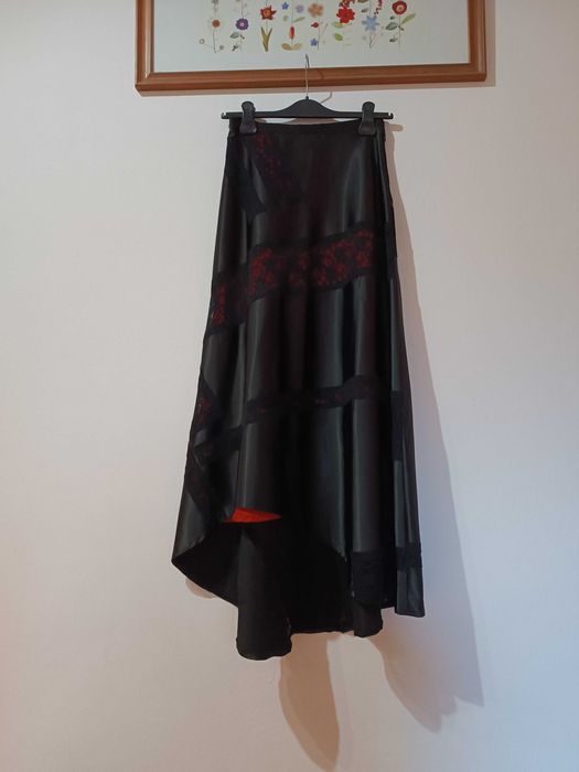 Spódnica vintage satyna z koronką czerwona halka Makalu 36 S XS