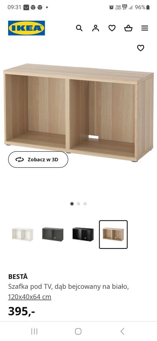 Ikea Besta szafka tv plus szafka-dąb bejcowany na biało Grundsviken