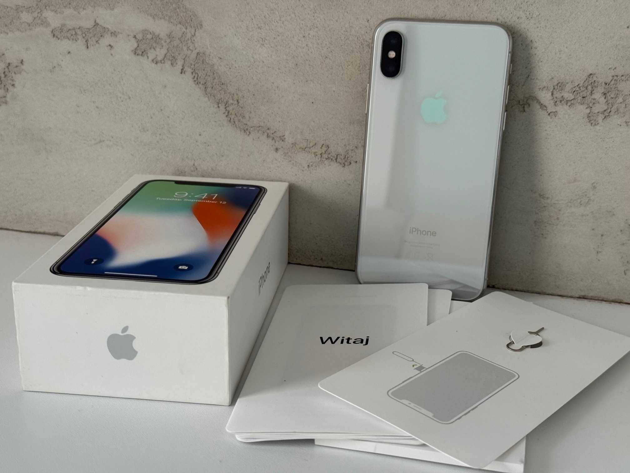 iPhone X 256GB srebrny Silver STAN IDEALNY ładowarka telefon iPhone 10