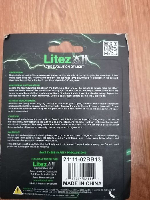 Latarka czołowa LED LitezAll Quattro z 4 trybami