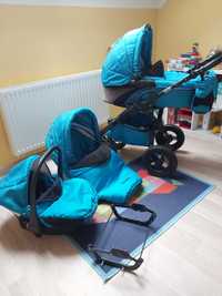 Niebieski wózek dziecięcy 3w1