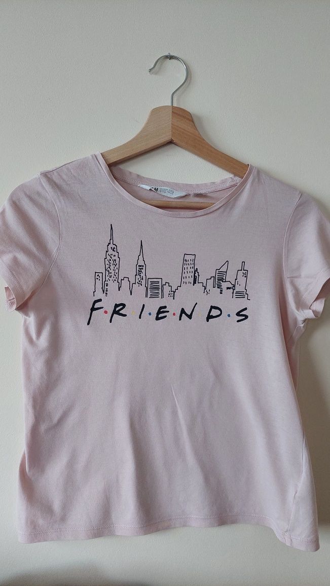 Pudrowy t-shirt dziewczęcy H&M Friends na 146-152 cm