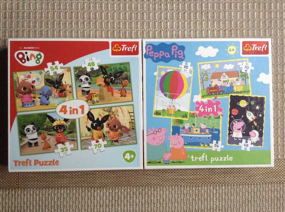 Puzzle 2 zestawy, w każdym 4 obrazki do ułożenia.