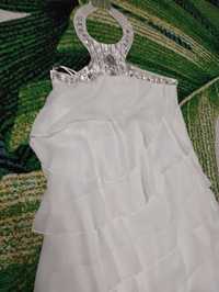 Biała sukienka na szyję z ozdobami r.uniwrt