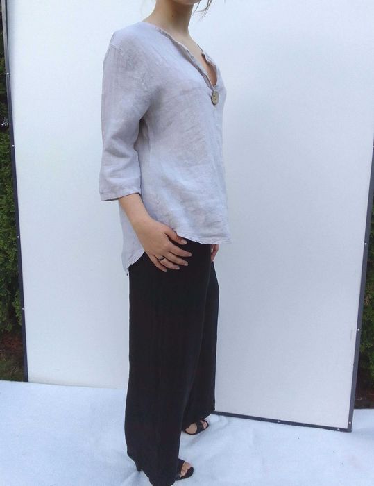 Lniany komplet szerokie spodnie koszula 100% len puro lino S M L uniwe