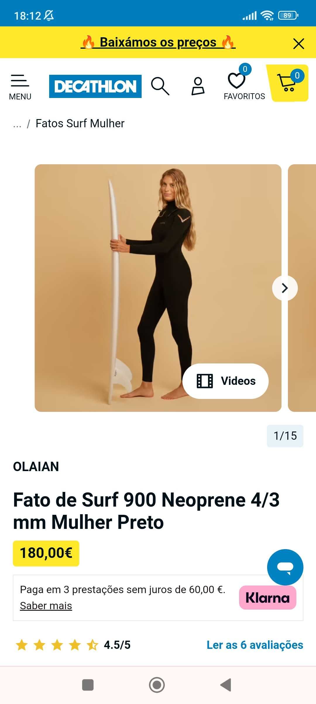 Fato surf mulher novo (nunca usado)