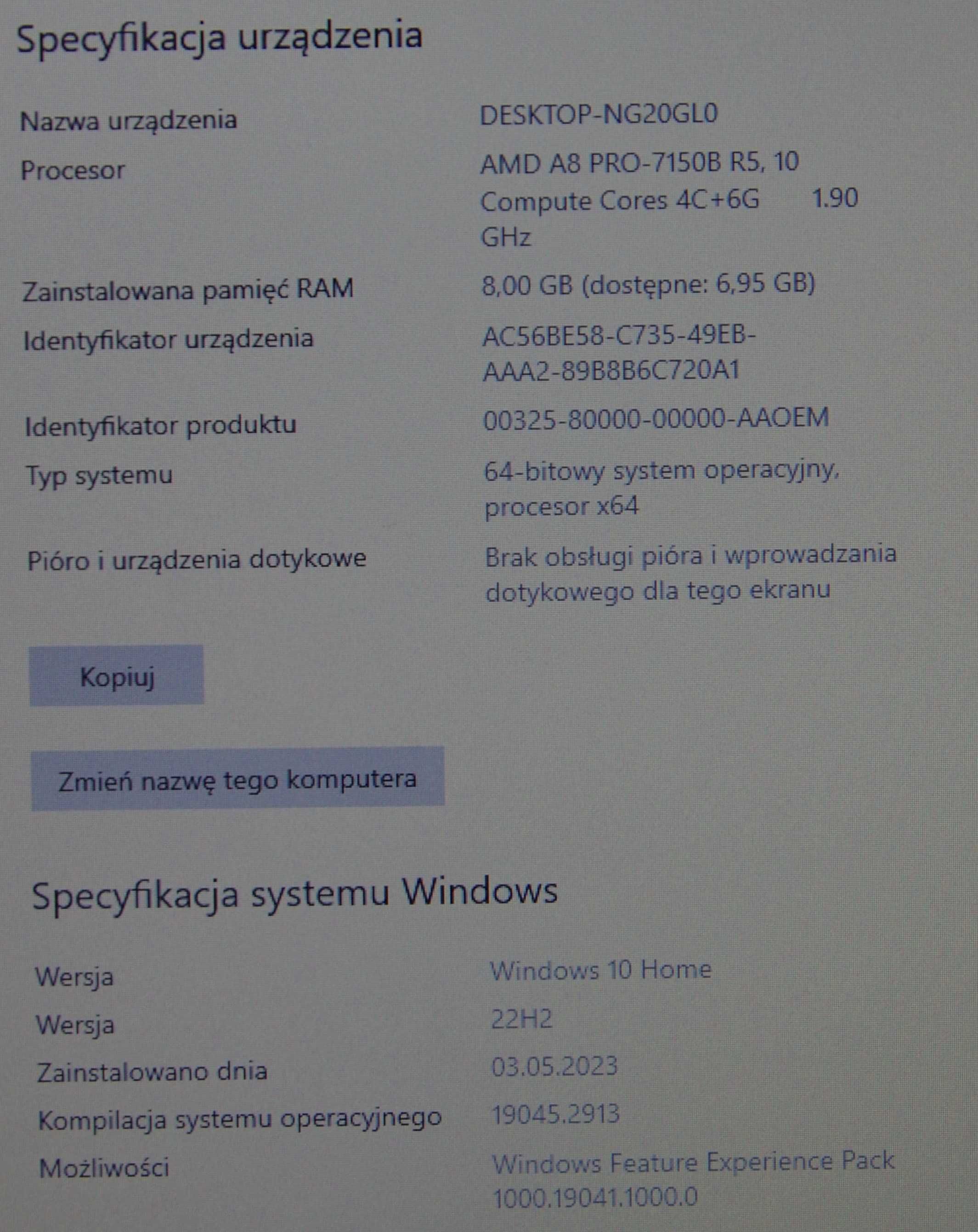 HP Elitebook 745 G2 AMD A8 PRO 7150B; 8GB; 1000GB