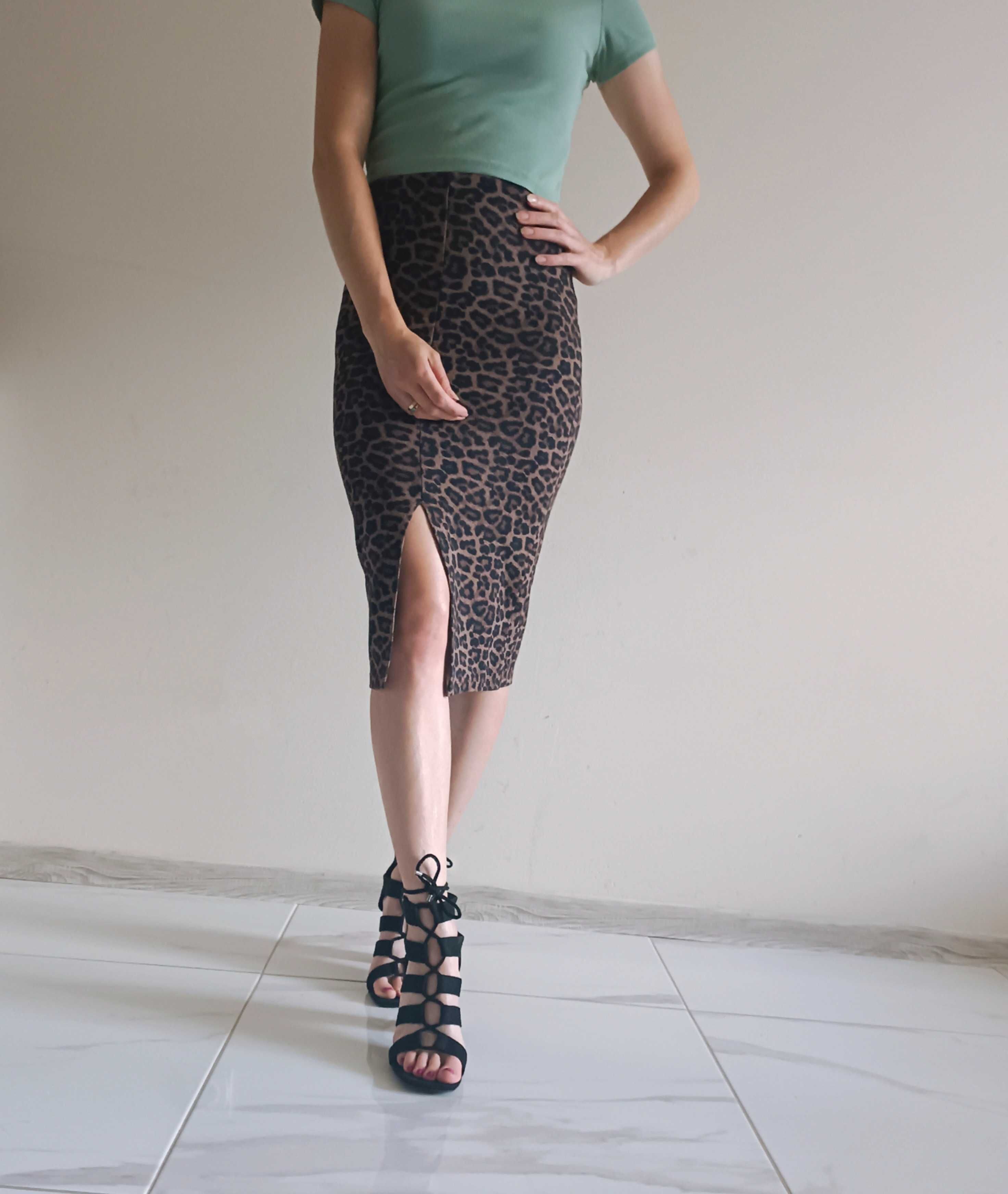 Spódnica MIDI w panterkę r.XS
