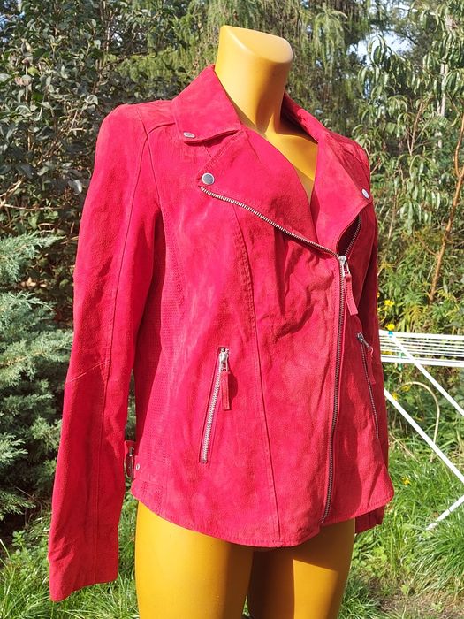 Kurtka ramoneska prawdziwa skóra zamszowa czerwona rozmiar 42 firma C&