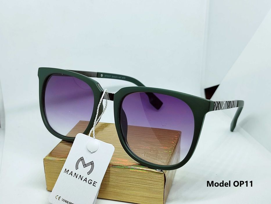 OP11 Okulary przeciwsłoneczne  damskie z ozdobnymi zausznikami zielone