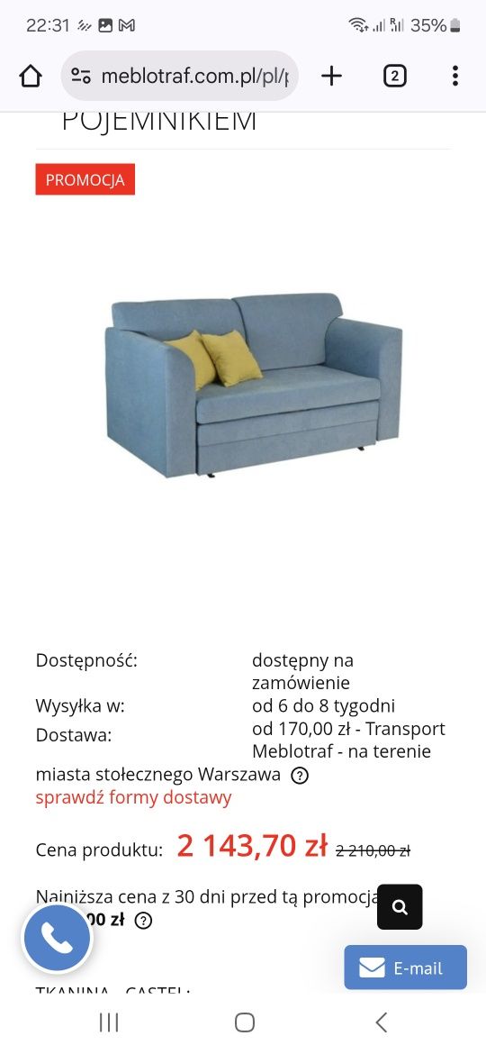 Sofa Loca 2R z funkcją spania i pojemnikiem na pościel!!Super stan!!