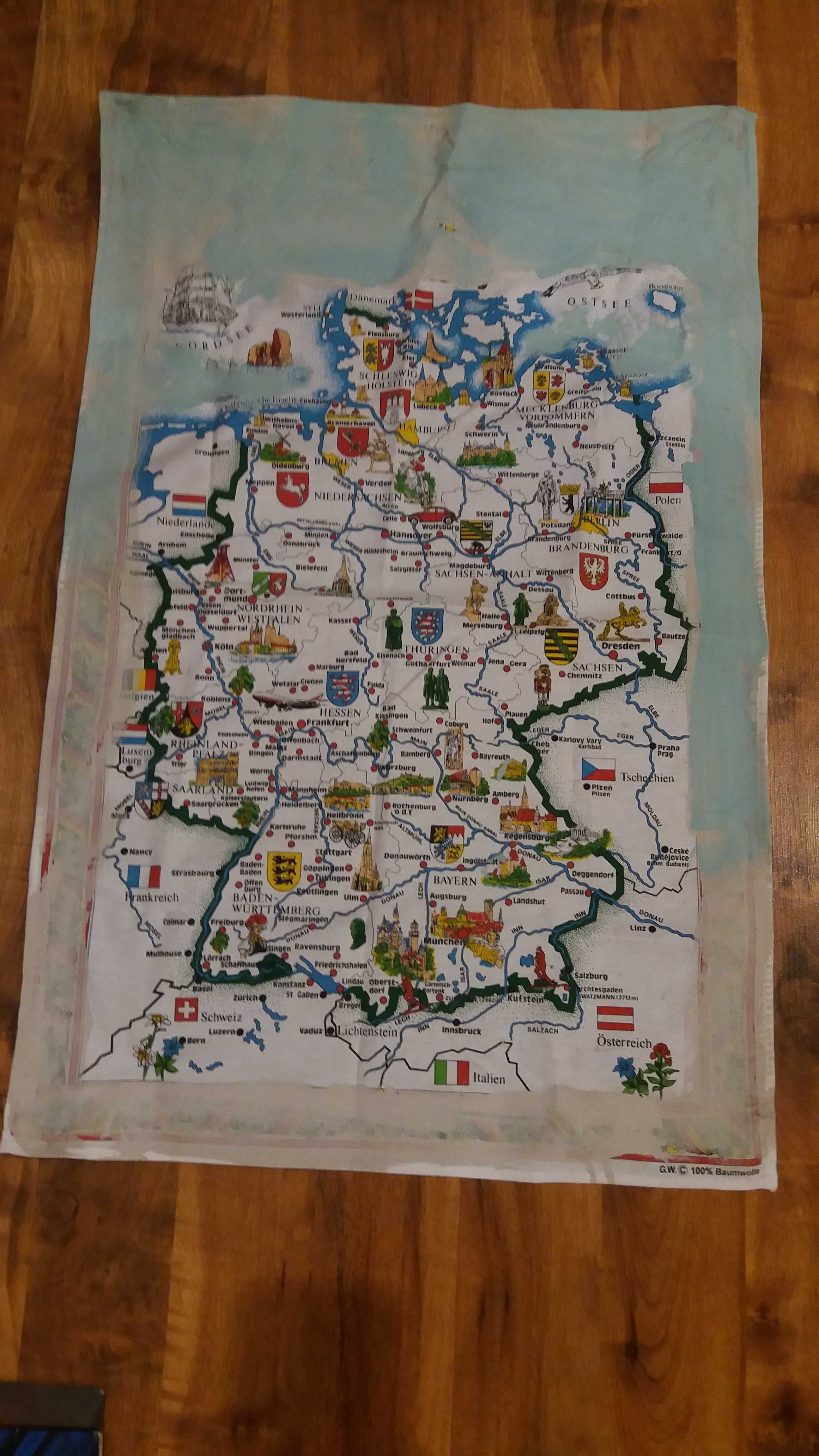 Ręcznik - mapa Niemec 83cm.x 53cm. - stara