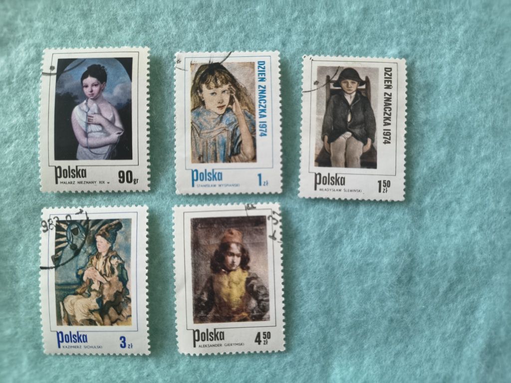 Polska: Dzień Znaczka 1974 – dzieci na obrazach (5 szt.)