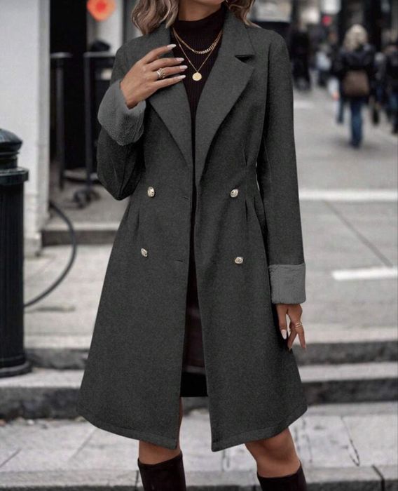 Sobretudo Cinza lapela trepassado Feminino