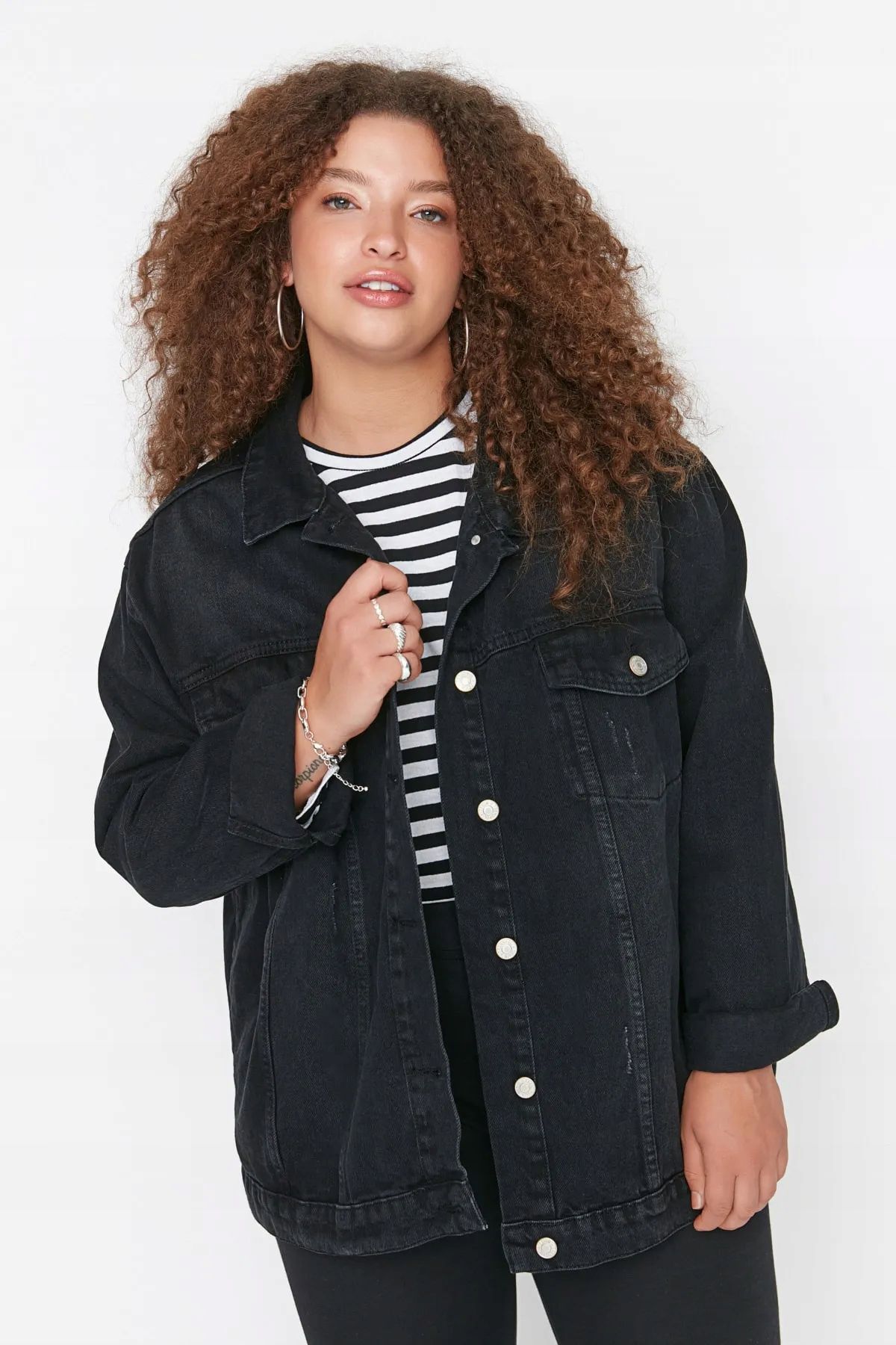 trendyol 48 4xl kurtka jeansowa black j28306