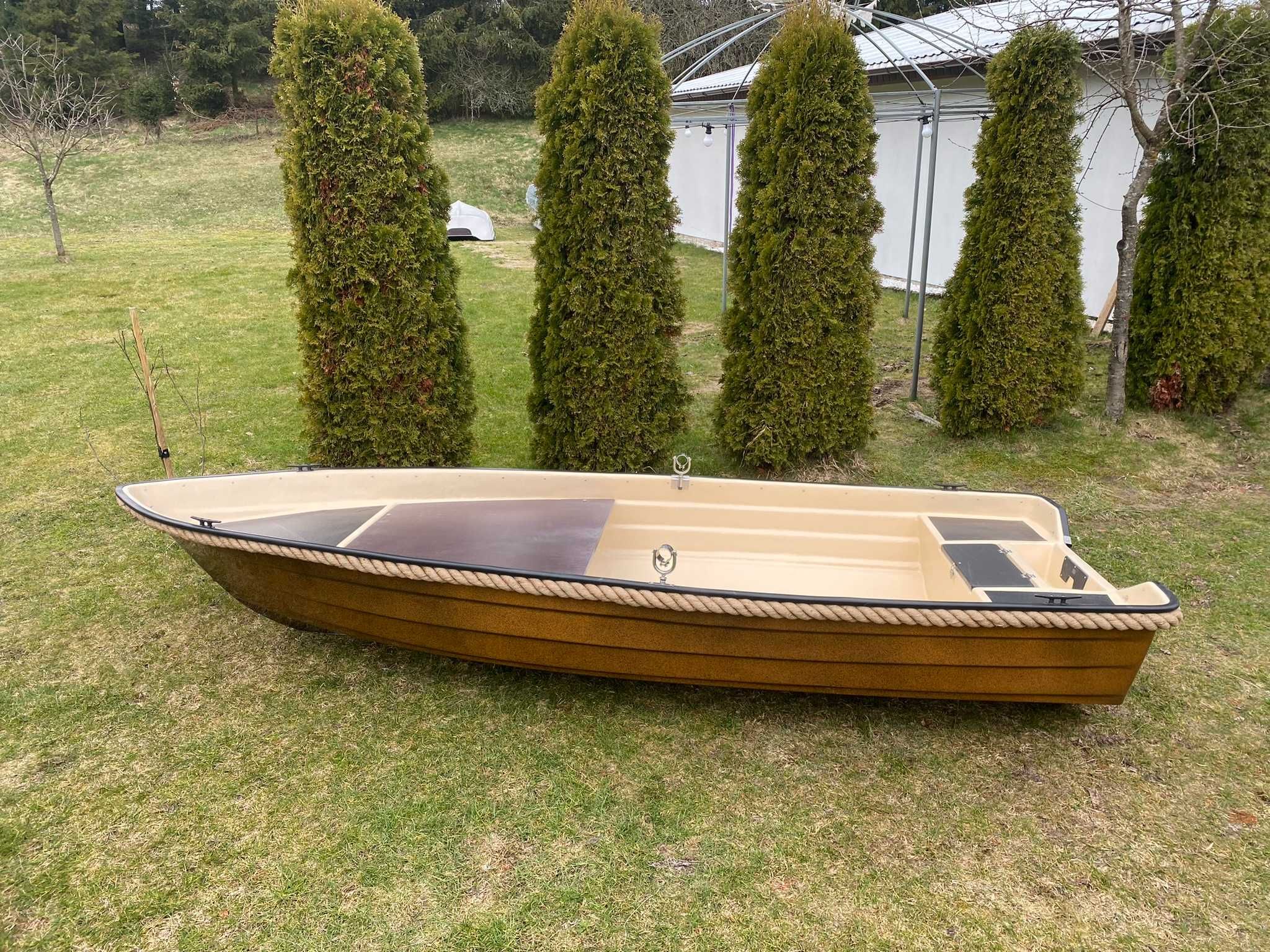 Łódź Łódka wędkarska wiosłowa Lobster 380 Z PLATFORMĄ + LINA brąz/krem