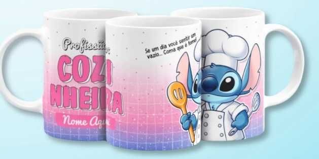 Canecas Estampadas Profissões  do Stitch, dá para Colocar o Nome